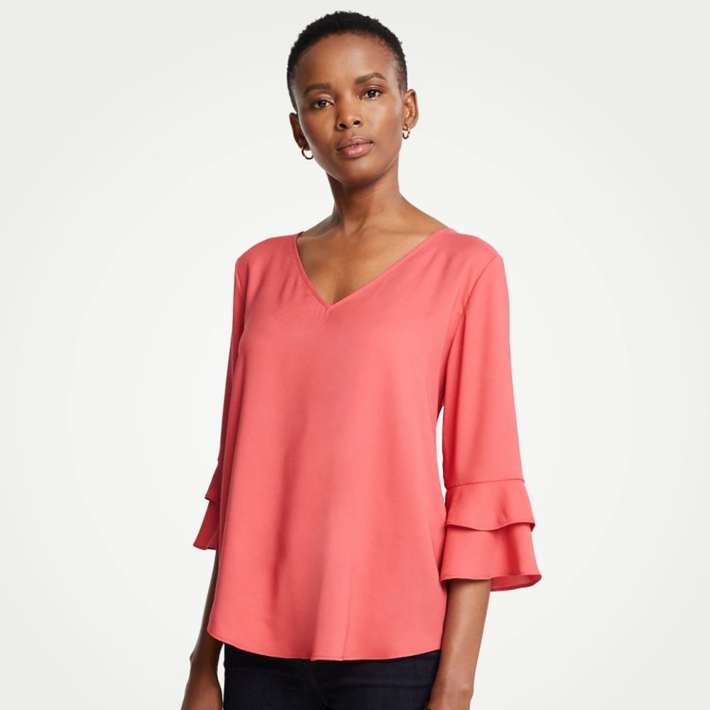 Ann Taylor Salmon/Pink Tiered Ruffle Cuff Top (XL)